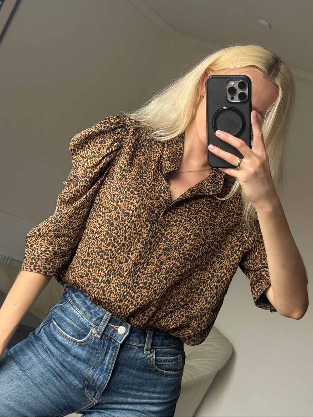 Frame Gillian Leopard-print Silk-chiffon Blouse Brown size:L 100% silk
